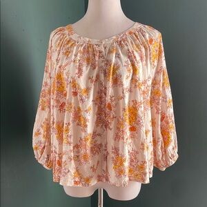 Cynthia Rowley Orange and Pink Smocked 3/4 Sleeve Blouse